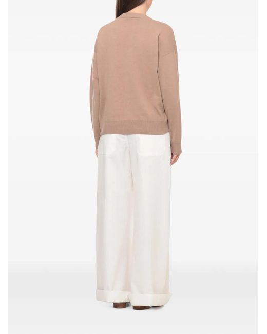 Peserico Natural Bead-Embellished Diamond-Knit Sweater