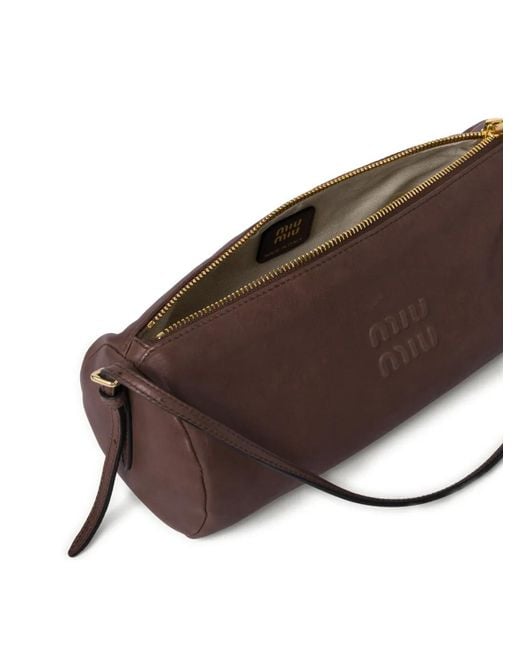 Miu Miu Brown Logo-Embossed Leather Pouch