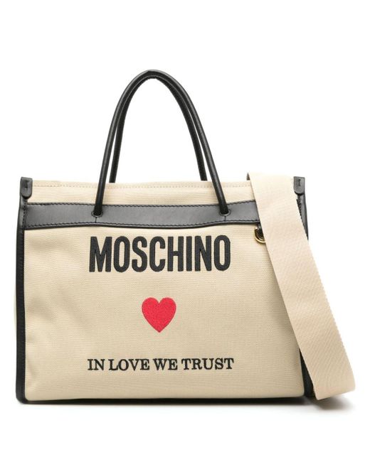 Moschino Natural Logo-embroidered Canvas Tote Bag