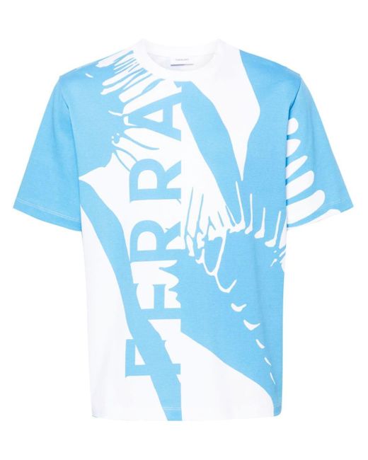 Ferragamo Blue Logo-print Cotton T-shirt for men