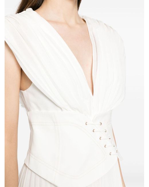 Acler White Arlie Corset-detail Pleated Dress