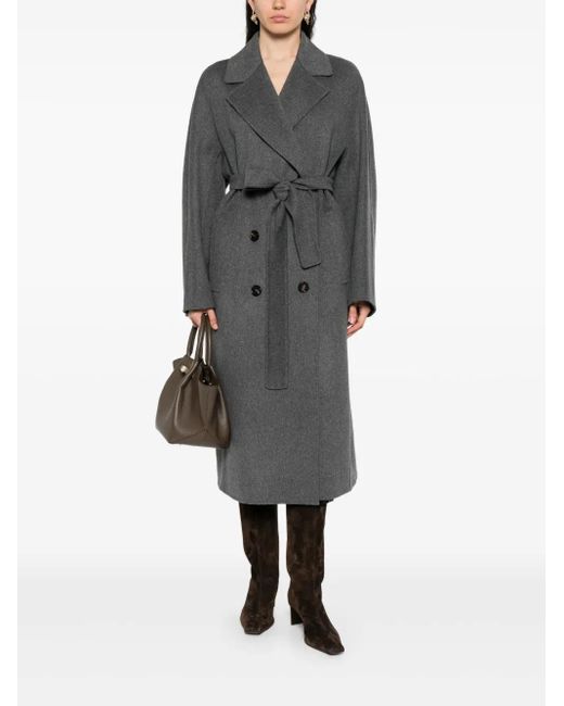 Max Mara Gray Belted Double-Breasted Coat