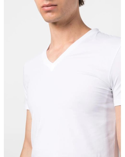 Zegna White V-Neck Stretch-Cotton T-Shirt for men