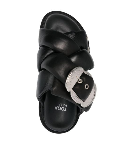 Toga Black Stud-embellishment Leather Platform Sandals
