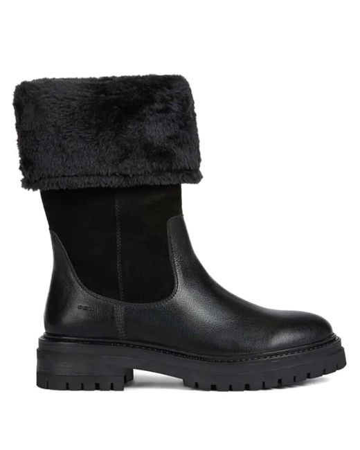 Bottines Bordées De Fourrure À Semelle En Caoutchouc Geox en coloris Black