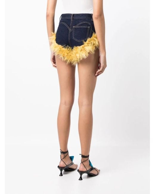 Area Blue Jeans-Shorts Mit Wollbesatz