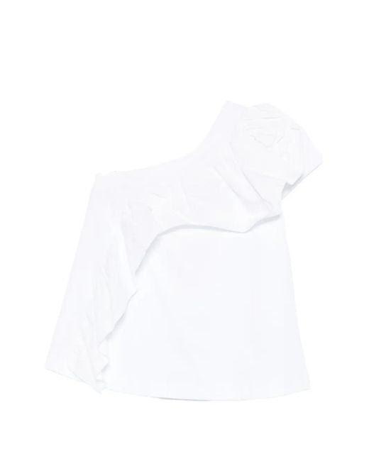 Psophia White Ruffled One-Shoulder Top