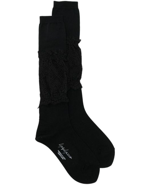 Yohji Yamamoto Lace Detail Calf Socks in het Black