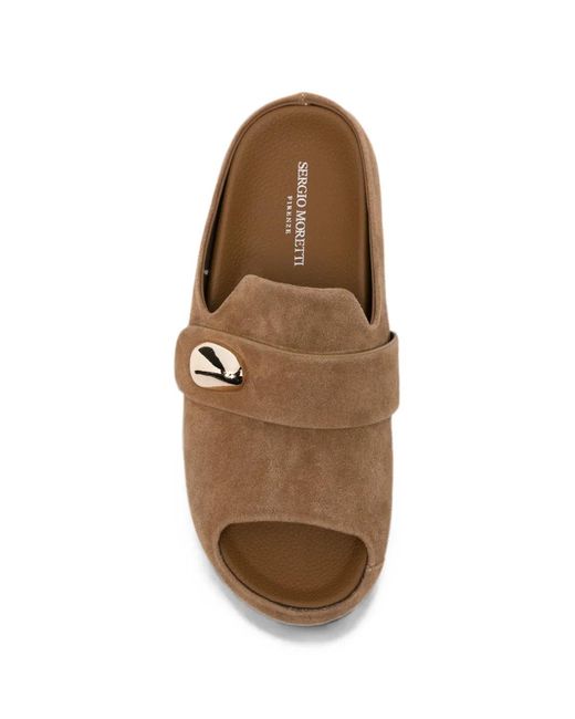SERGIO MORETTI FIRENZE Brown Embellished Peep-Toe Slippers
