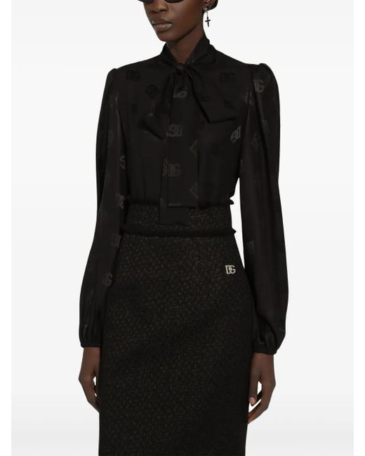 Dolce & Gabbana Black Allover Logo Silk Shirt for men