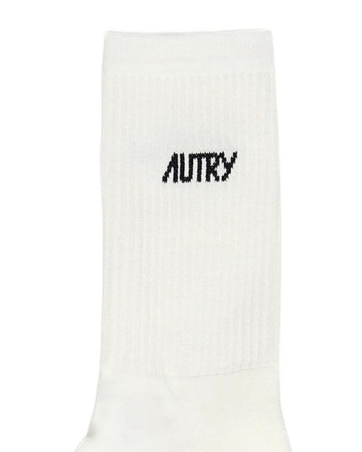 Autry White Embroidered-Logo Socks for men