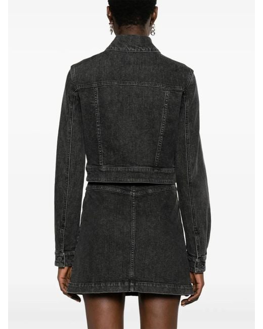 Moschino Cropped Denim Jack Met Patch in het Black