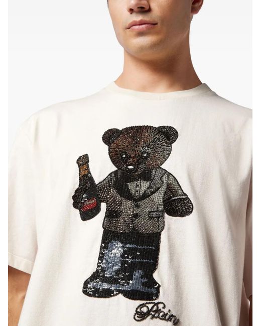 Philipp Plein White Teddy Bear-Embellished T-Shirt for men