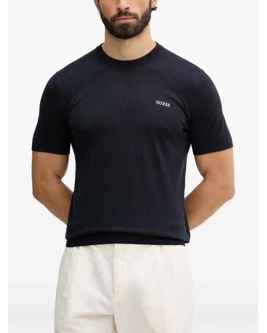 Guess Blue Logo-Embroidered Short-Sleeve T-Shirt for men