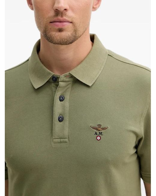 Aeronautica Militare Green Logo-Embroidered Polo Shirt for men
