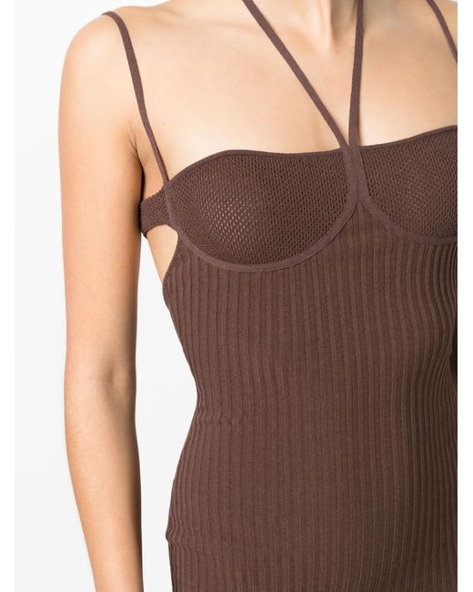 ANDREADAMO Brown Halterneck Fitted Dress