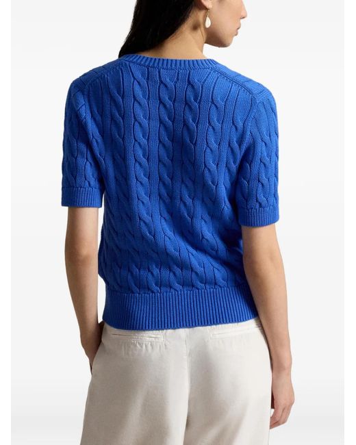 Polo Ralph Lauren Blue Polo Pony-Embroidered Cable-Knit Cardigan