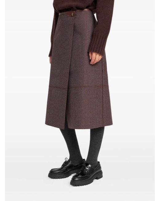 Yves Salomon Brown Leather Wrap Midi Skirt