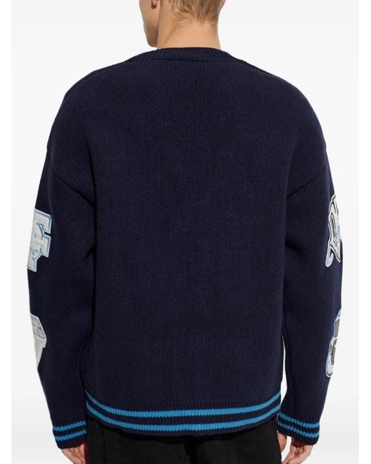Off-White c/o Virgil Abloh Blue Patch-Detail Knitted Cardigan for men
