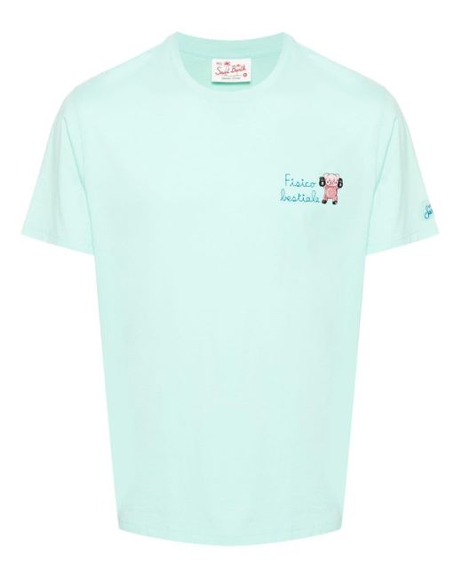 Mc2 Saint Barth Blue Fisico Pig Embroidered T-shirt for men