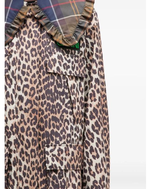 Ganni Brown X Barbour Ruffled-Detail Coat