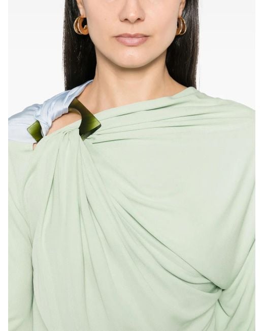 Victoria Beckham Green Two-Tone Jersey Draped Top With Asymmetric Cut