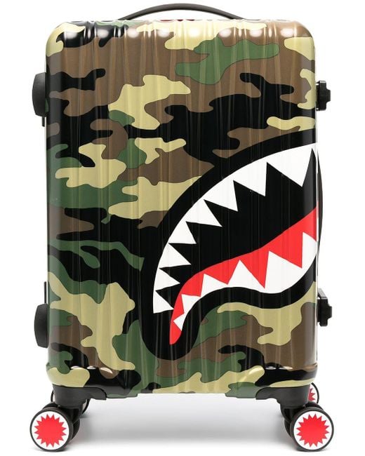 Sprayground Green Army Camo Sharknautics Carry On Suitcase for men