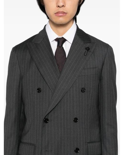 メンズ Lardini ピンストライプ ダブルスーツ Black