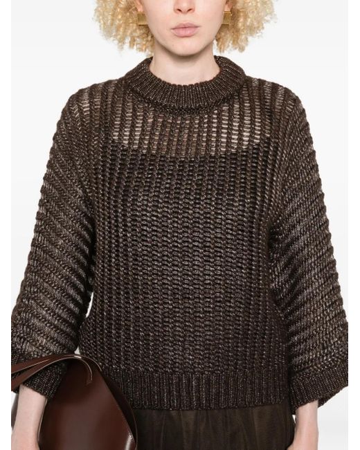 Peserico Brown Open- Knit Metallic-Effect Sweater