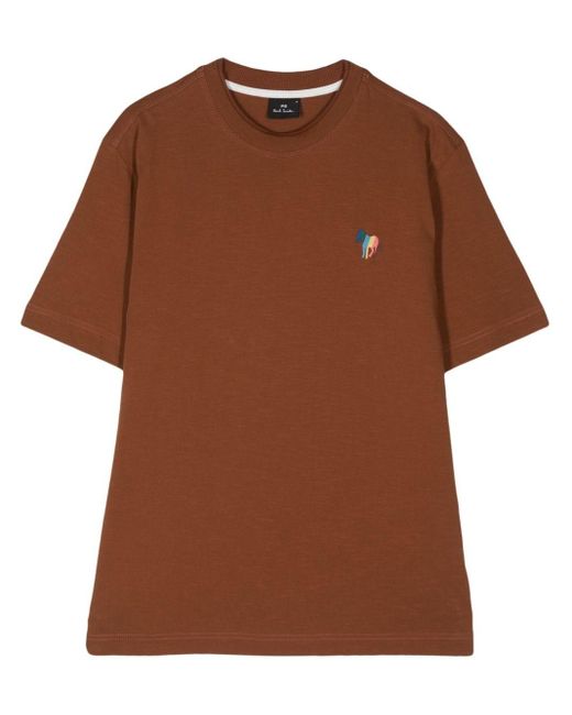 PS by Paul Smith Brown Zebra-embroidered Organic Cotton T-shirt for men