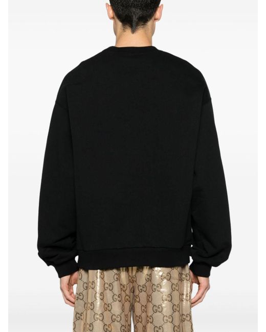 Gucci Black Logo-embroidered Cotton Sweatshirt for men