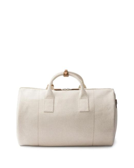 Prada Natural Logo-Embossed Duffle Bag