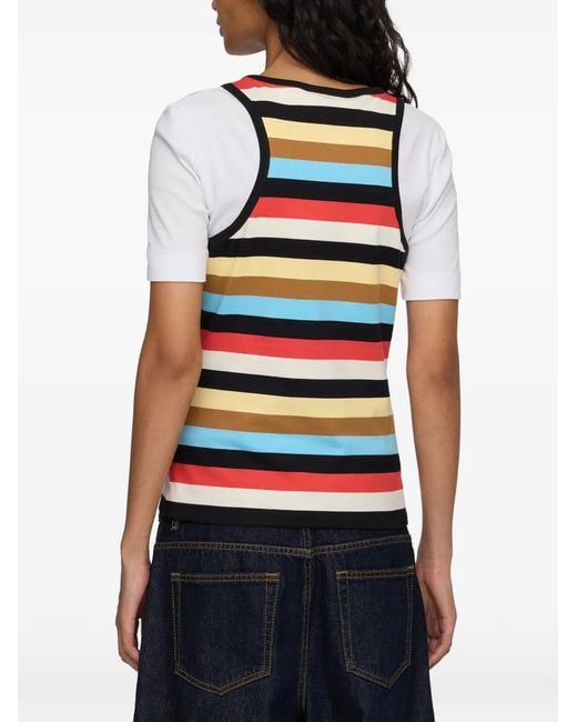 Ganni Red Disney-Print Striped Tank Top