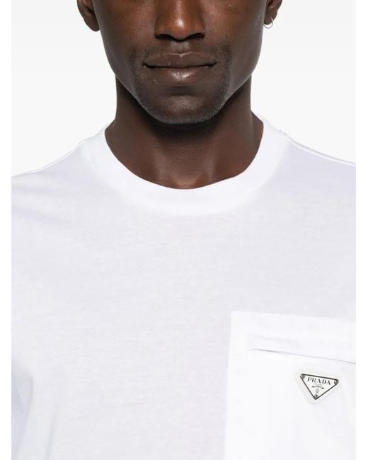 Prada White Re-Nylon Triangle-Logo T-Shirt for men