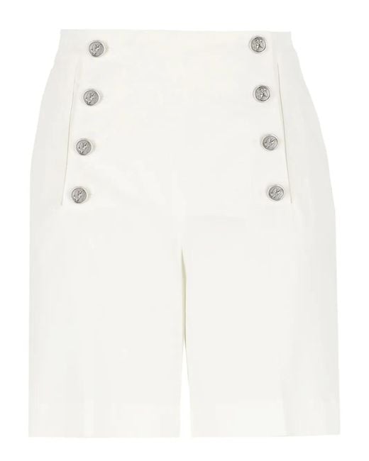 Etro White Button-Fastening High-Waist Shorts