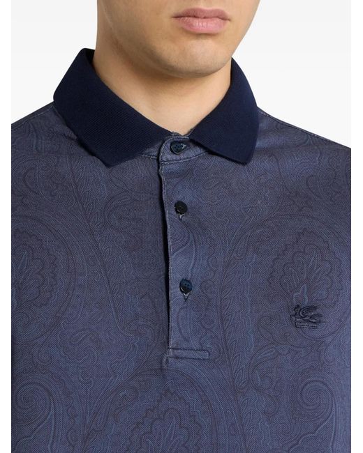 Etro Blue Floral Paisley Cotton Polo Shirt for men