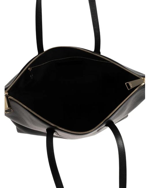 Furla Black Zip Leather Tote Bag