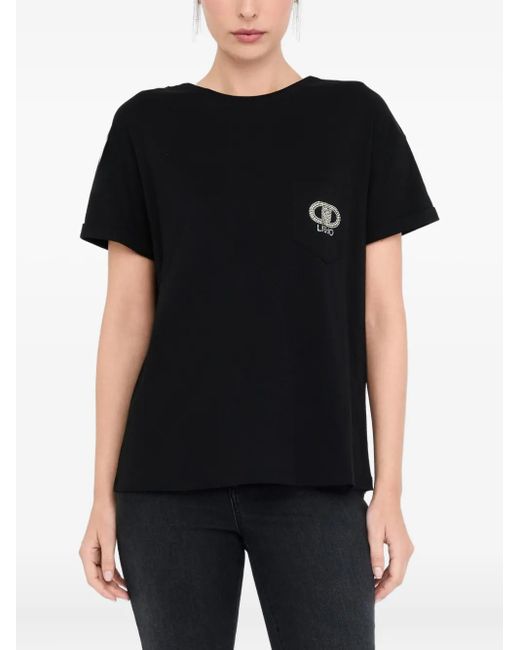 Liu Jo Black T-Shirt Mit Strass-Logo