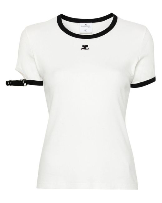 Courreges White Buckle T-Shirt mit Logo-Patch
