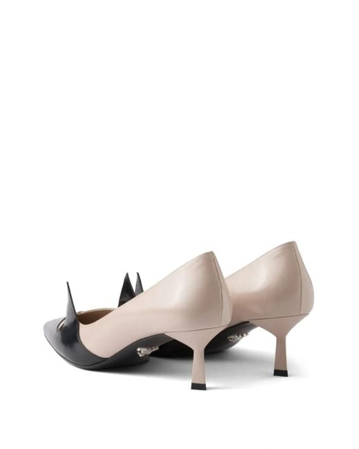 Prada 55Mm Two-Tone Brushed-Leather Pumps in White | Lyst