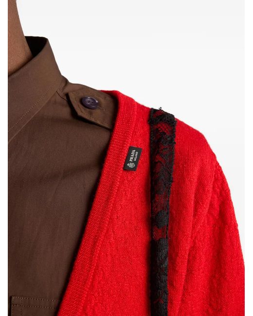 Prada Red Pull En Cachemire À Col V