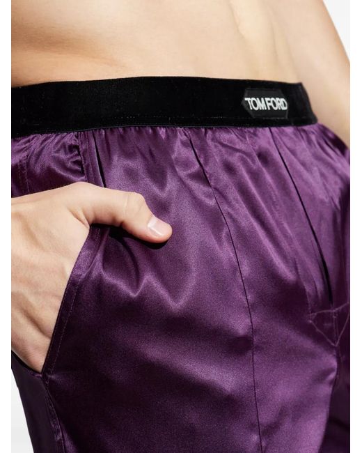 Tom Ford Purple Logo-Waistband Pajama Bottoms for men