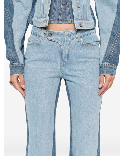 Mugler Blue Bi-Color Straight-Leg Jeans