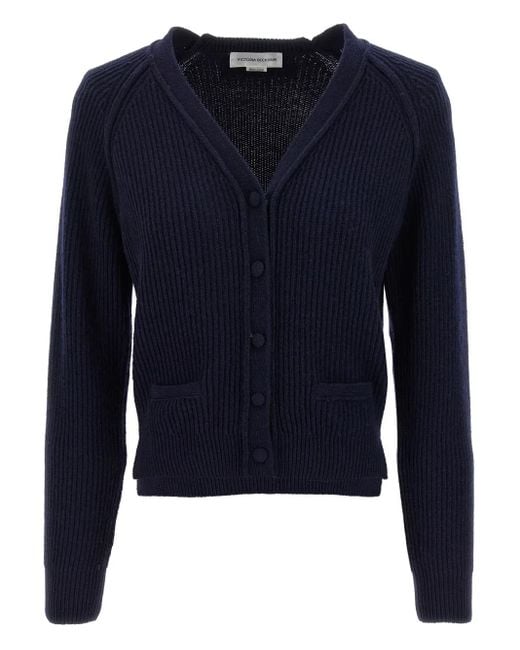 Cárdigan de canalé con dobladillo Victoria Beckham de color Blue