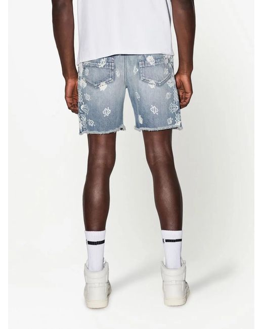 Amiri Blue Bleach Bandana-Print Denim-Shorts for men