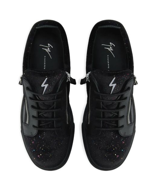 Giuseppe Zanotti Black Zip-Detail Glitter Low-Top Sneakers for men