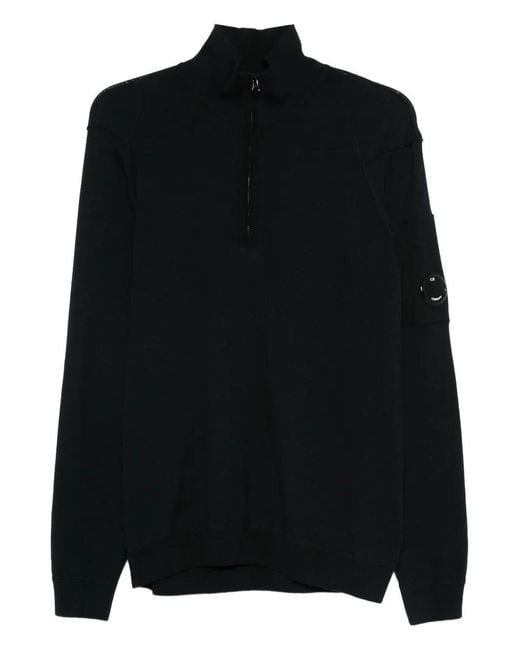C P Company Black Lens-Detail Half-Zip Sweater for men