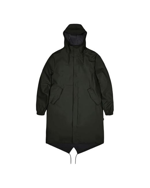 Rains Black Fishtail Parka Drawstring Hooded Raincoat