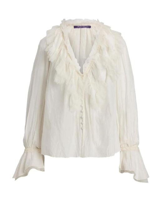 Ralph Lauren Kensley Ruffle-Detail Bell-Sleeve Blouse in White | Lyst UK