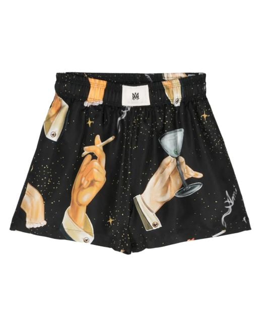 Amiri Black Champagne Silk Shorts